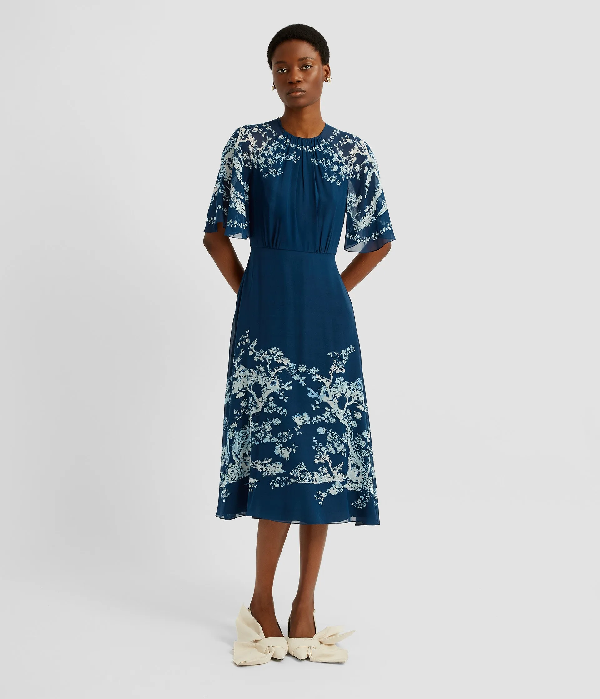Printed Silk Voile Midi Dress sold by ERDEM product image thumbnail 2