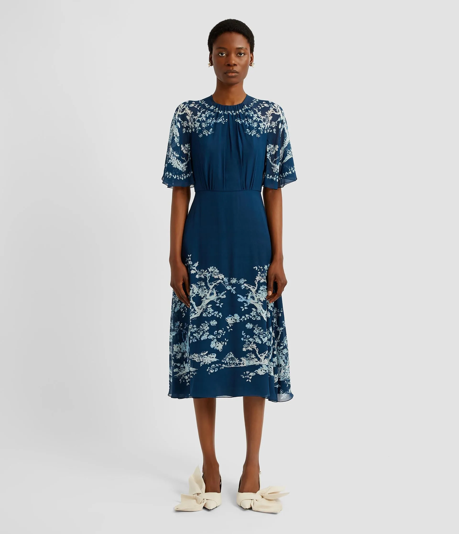 Printed Silk Voile Midi Dress sold by ERDEM product image thumbnail 4
