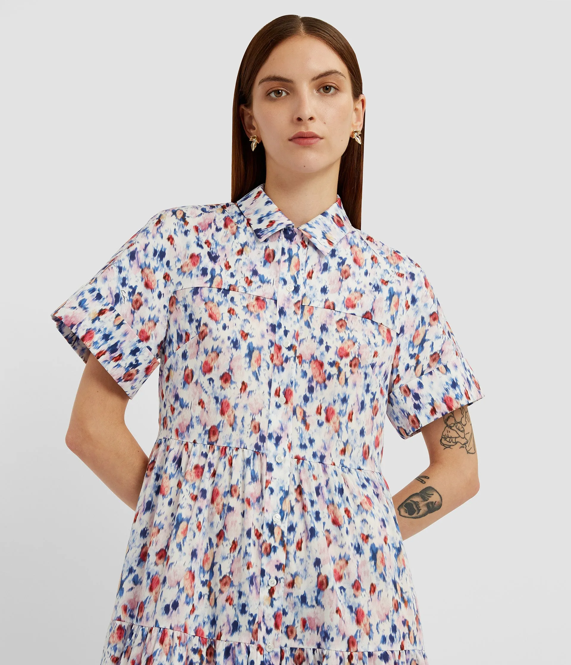 Floral Print Tiered Shirt Dress sold by ERDEM product image thumbnail 4