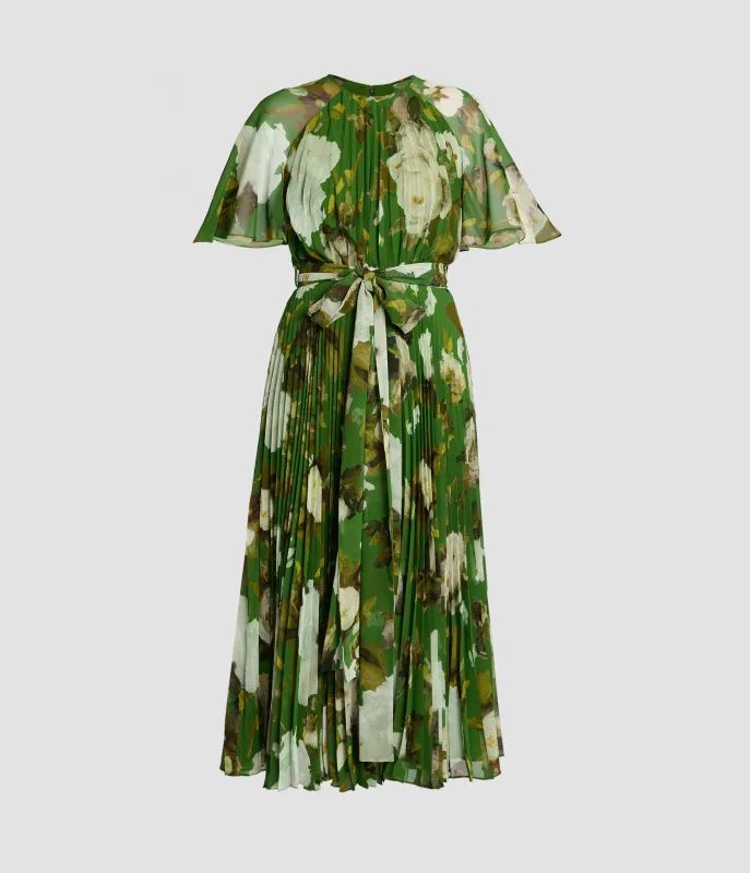 Floral Print Pleated Voile Midi Dress sold by ERDEM