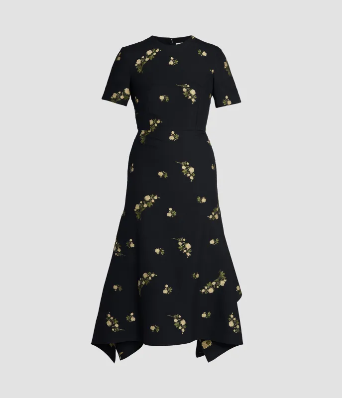 Floral Jacquard Draped Midi Dress sold by ERDEM