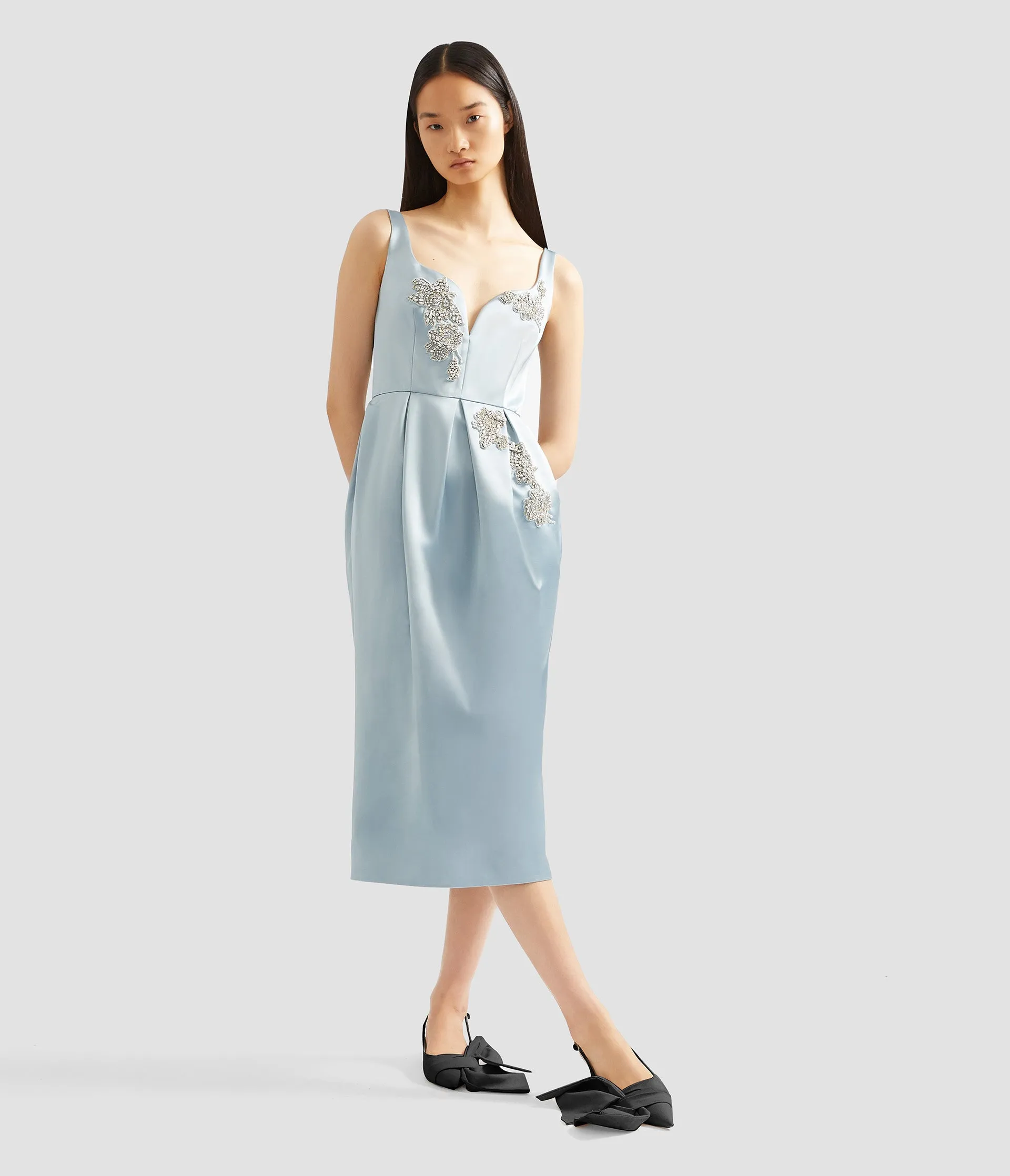 Embellished Satin Pleated Midi Dress sold by ERDEM product image thumbnail 2
