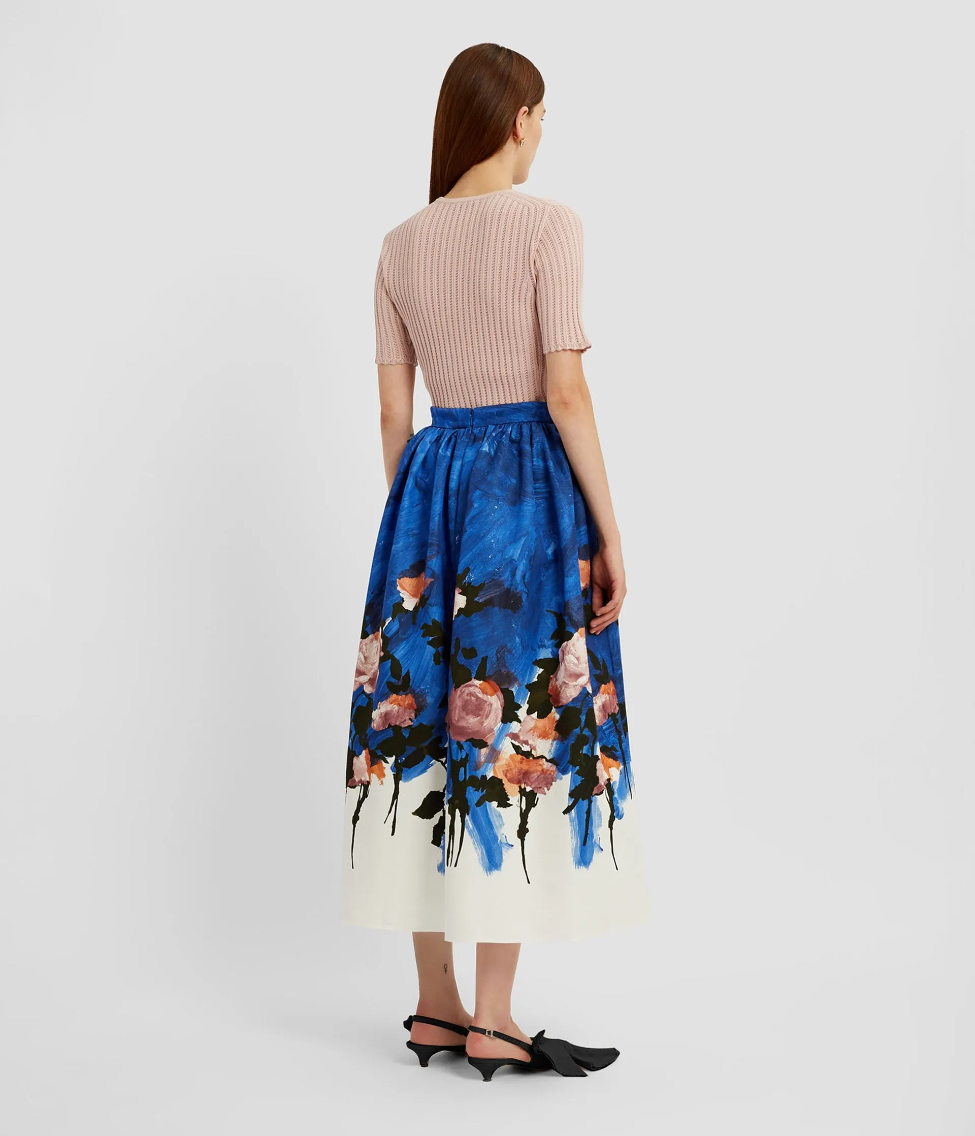 Floral Print Cotton Faille Gathered Midi Skirt sold by ERDEM product image thumbnail 3