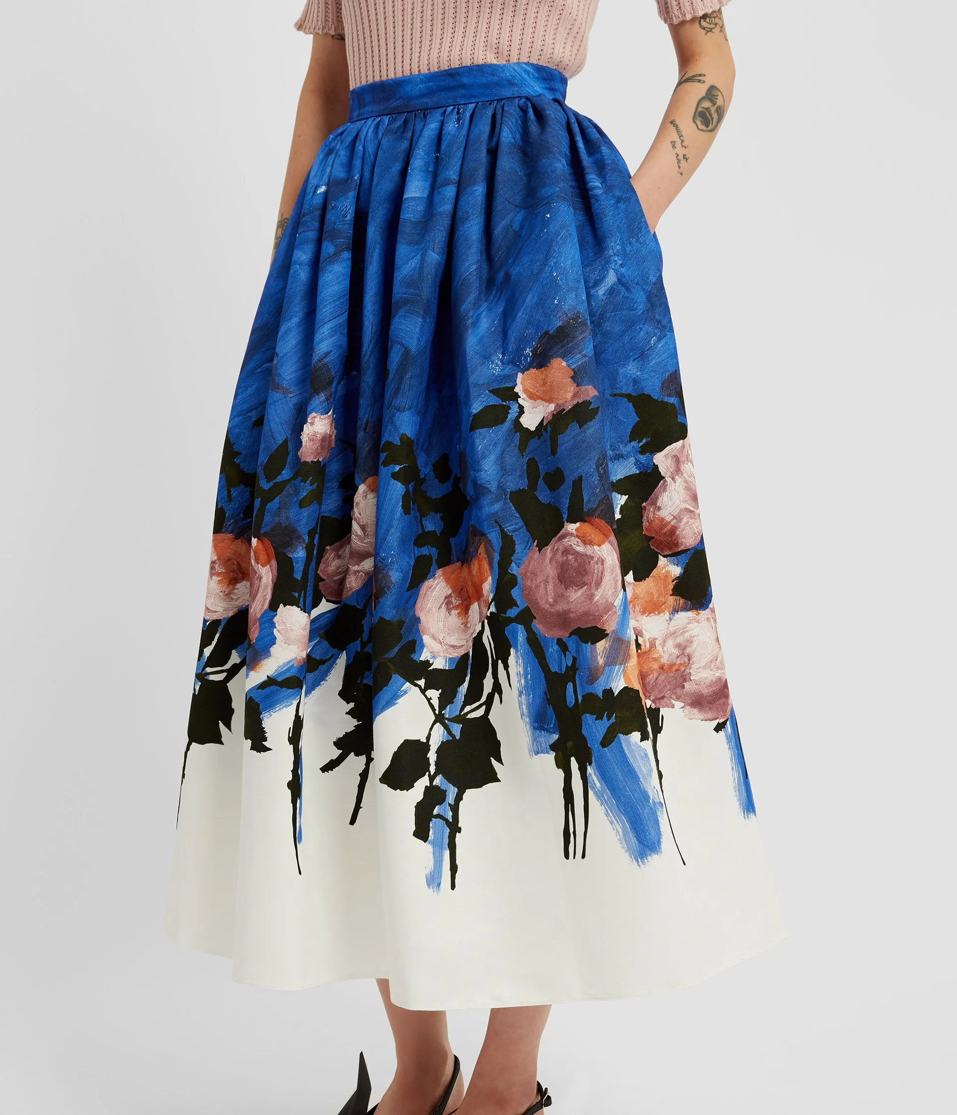 Floral Print Cotton Faille Gathered Midi Skirt sold by ERDEM product image thumbnail 4