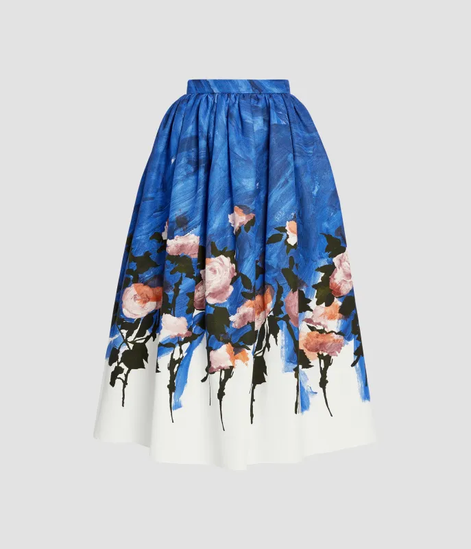 Floral Print Cotton Faille Gathered Midi Skirt sold by ERDEM
