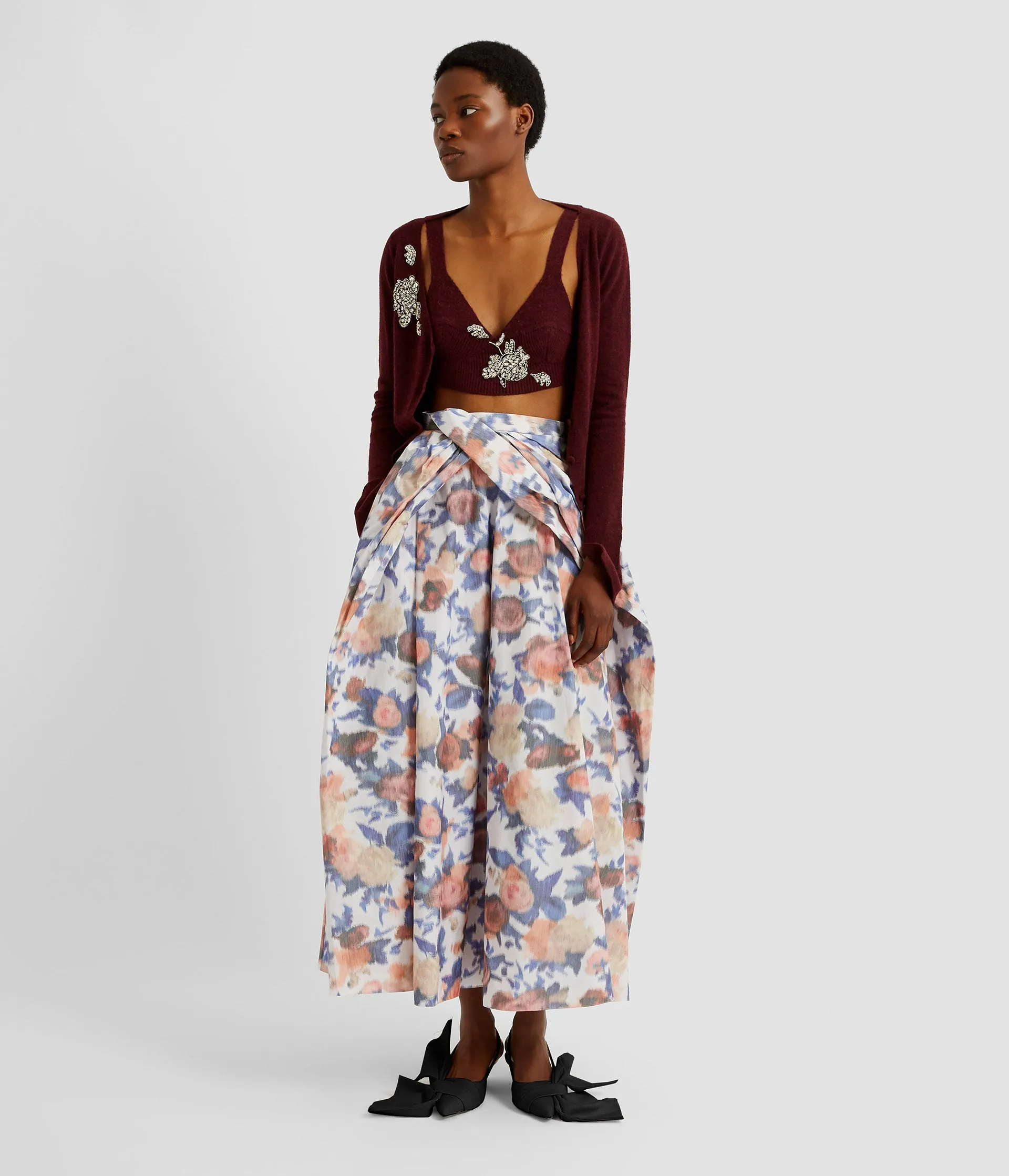 Floral Print Chiné Taffeta Gathered Midi Skirt sold by ERDEM product image thumbnail 2