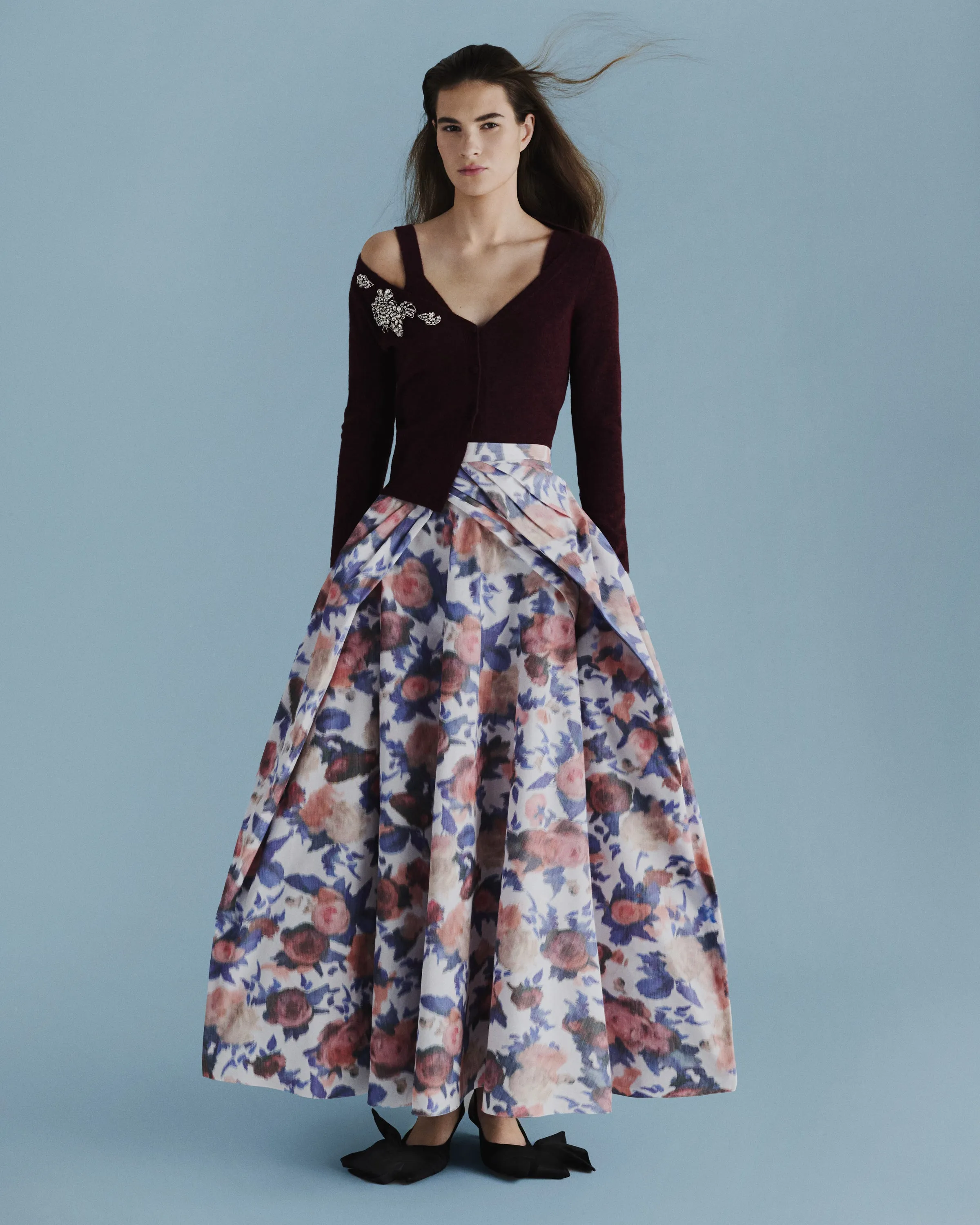 Floral Print Chiné Taffeta Gathered Midi Skirt sold by ERDEM product image thumbnail 5