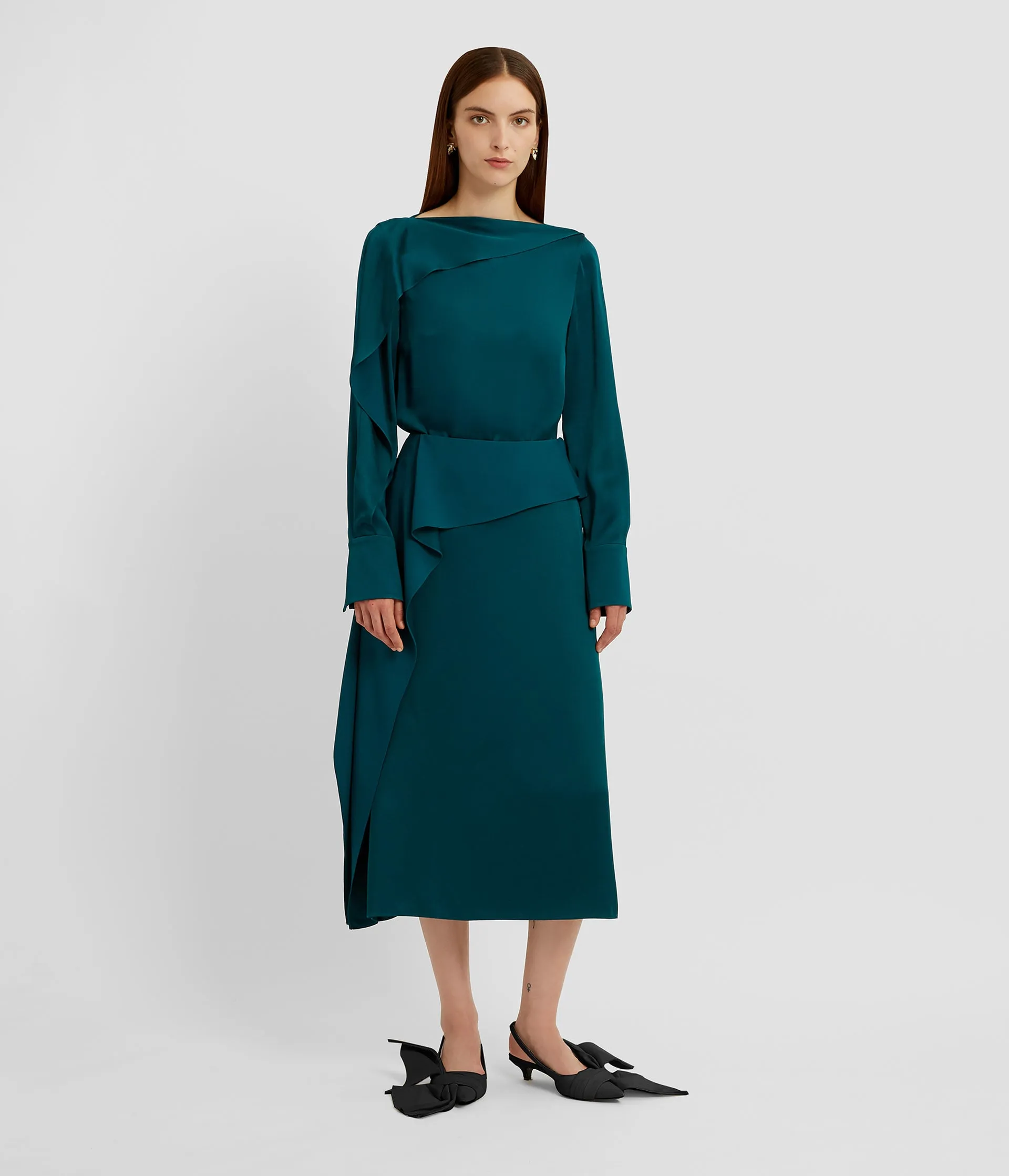 Draped Satin Cady A Line Midi Skirt sold by ERDEM product image thumbnail 2