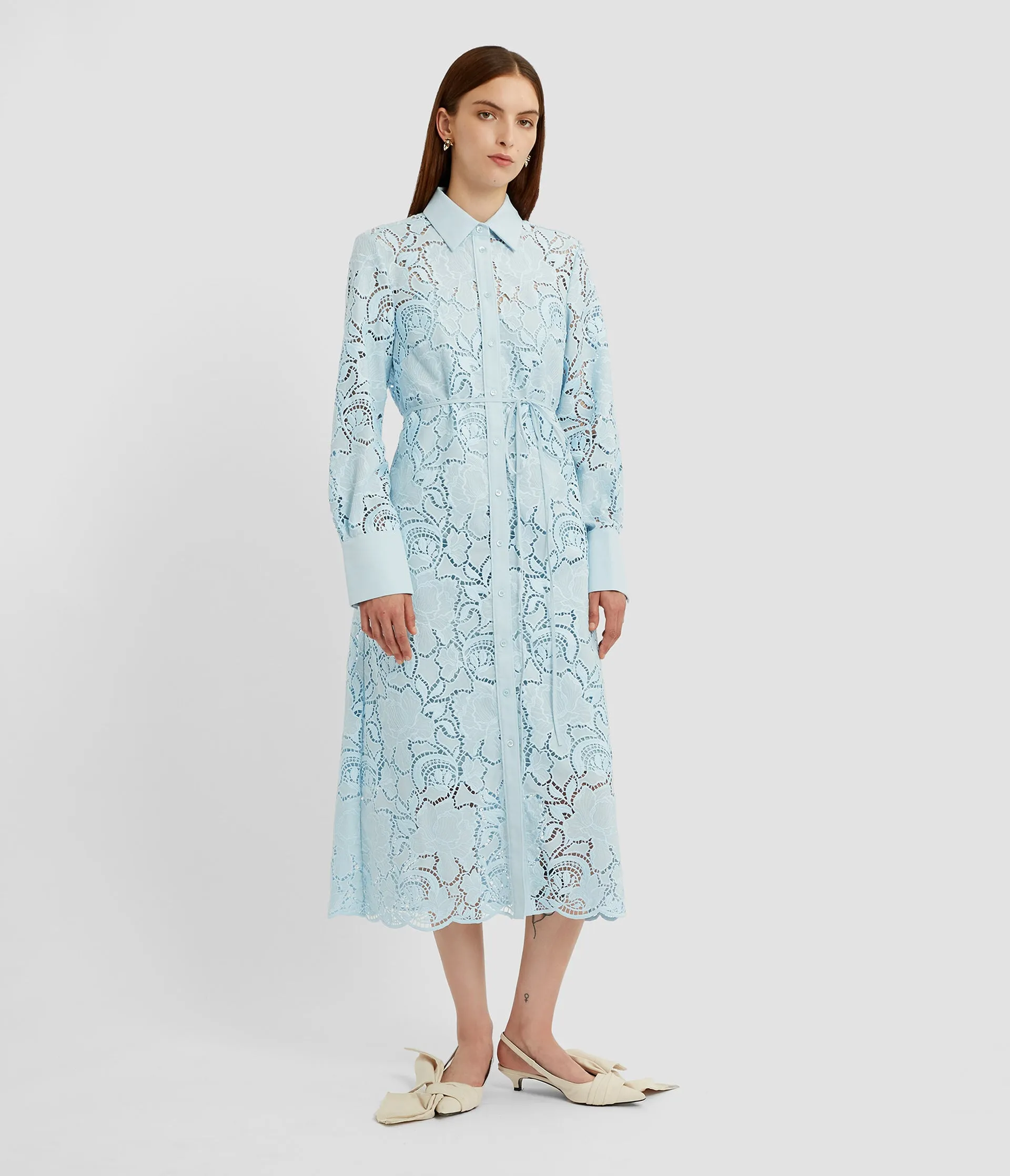 Floral Cutwork Tie-Waist Shirt Dress sold by ERDEM product image thumbnail 2