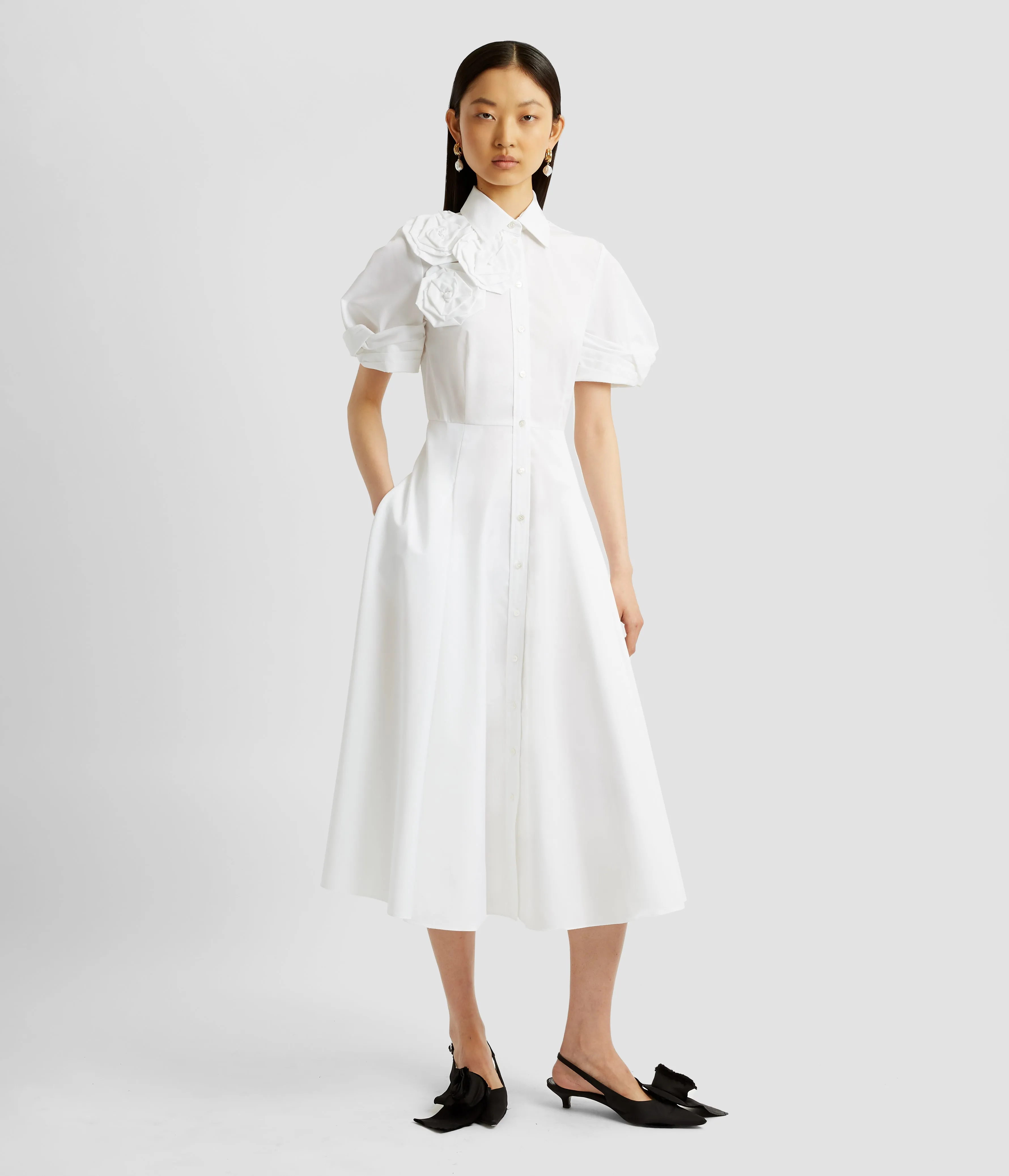 Short Sleeve Midi Shirt Dress With Rosettes sold by ERDEM product image thumbnail 2