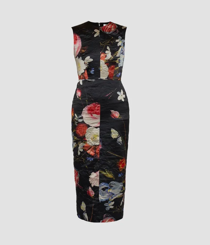 Floral Print Textured Satin Sleeveless Midi Dress sold by ERDEM