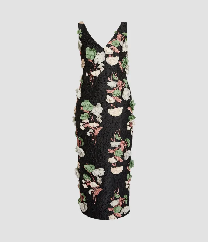 Floral Embroidered Cloque Sleeveless Midi Dress sold by ERDEM