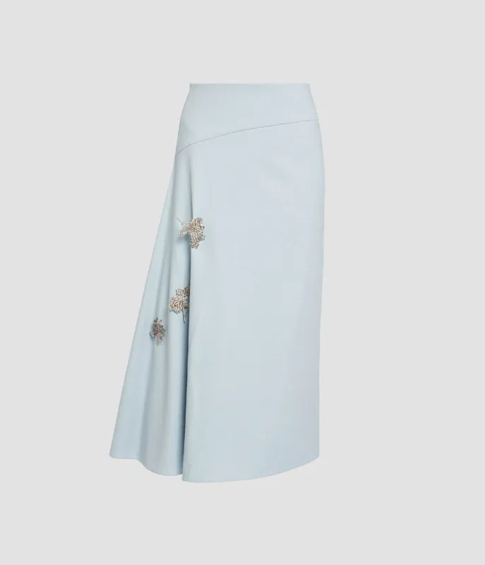 Embellished Crepe Draped Midi Skirt sold by ERDEM