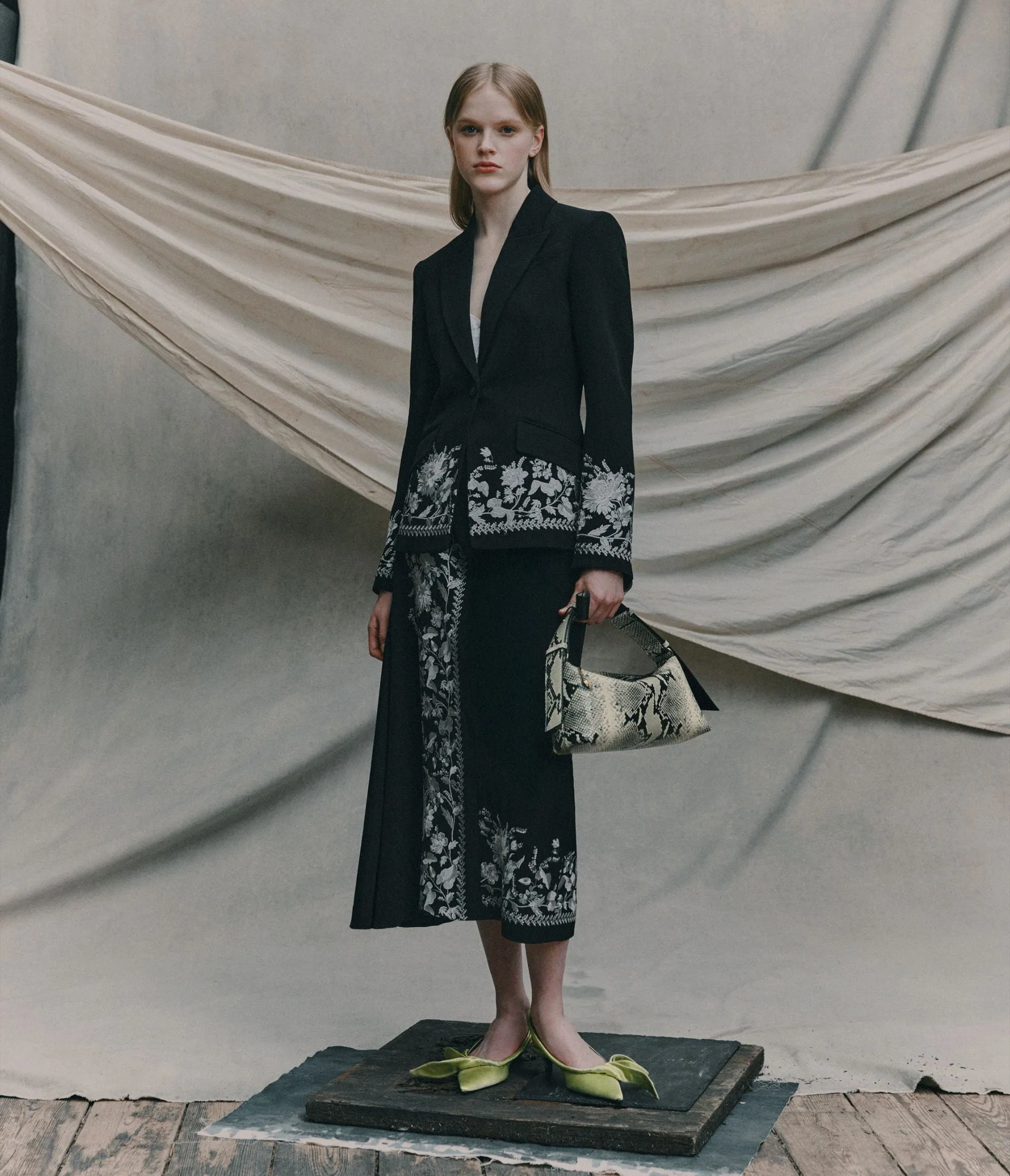 Embroidered Grain De Poudre Draped Midi Skirt sold by ERDEM product image thumbnail 2
