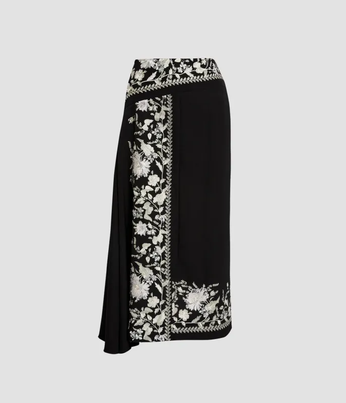 Embroidered Grain De Poudre Draped Midi Skirt sold by ERDEM