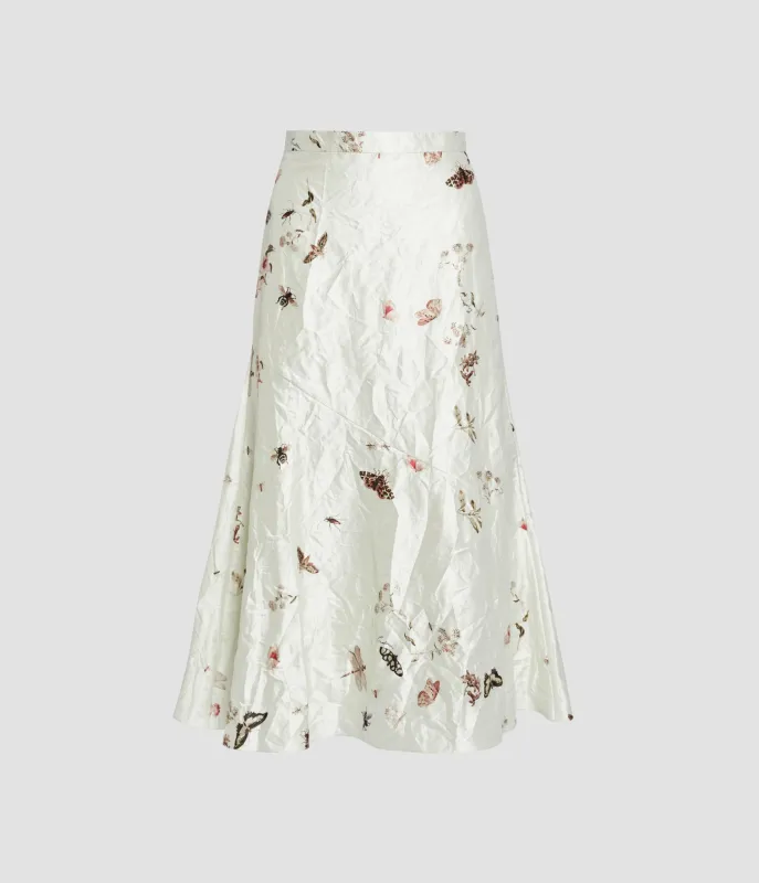 Printed Textured Satin A Line Midi Skirt made by ERDEM