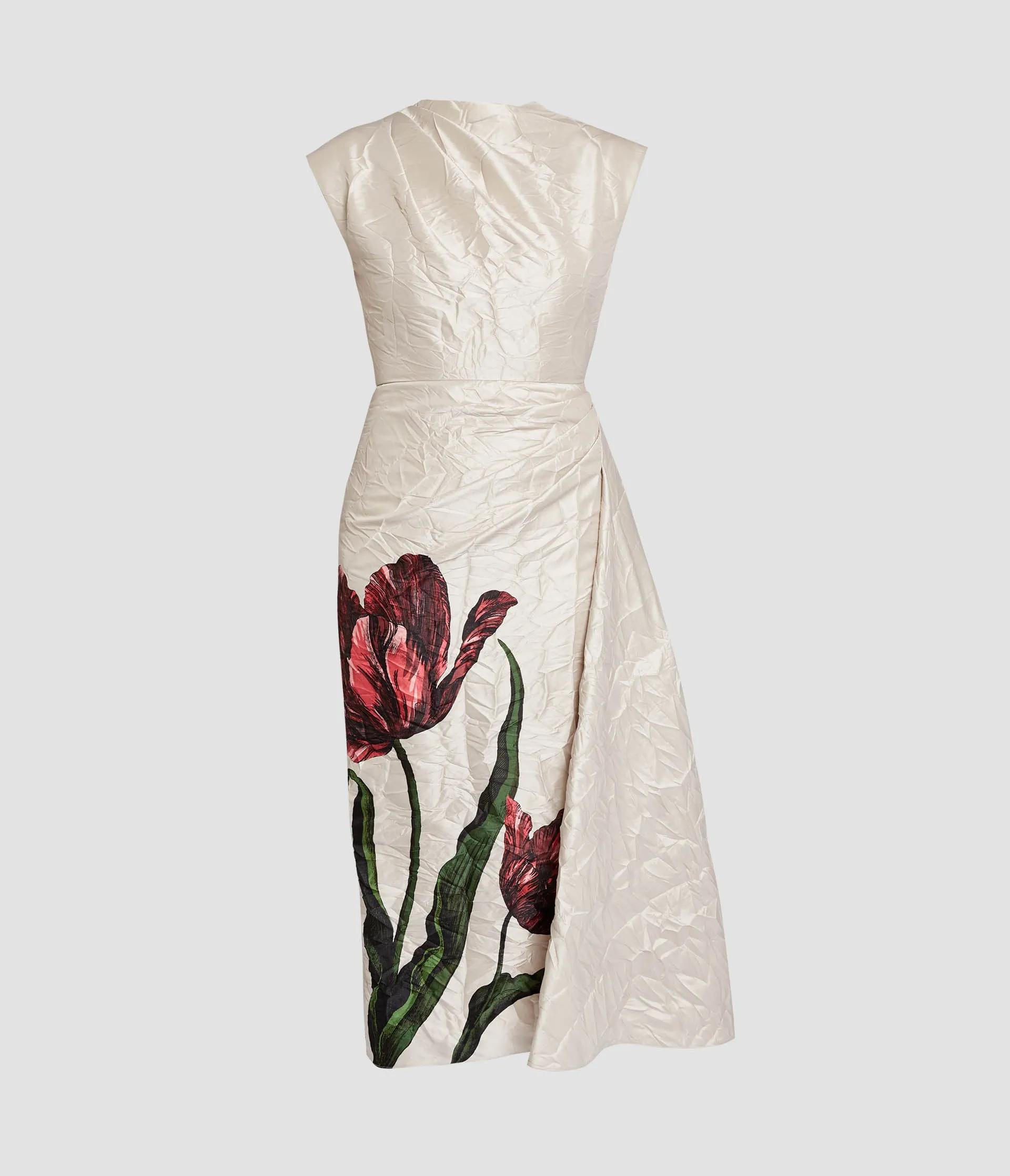 Floral Print Textured Satin Draped Midi Dress sold by ERDEM