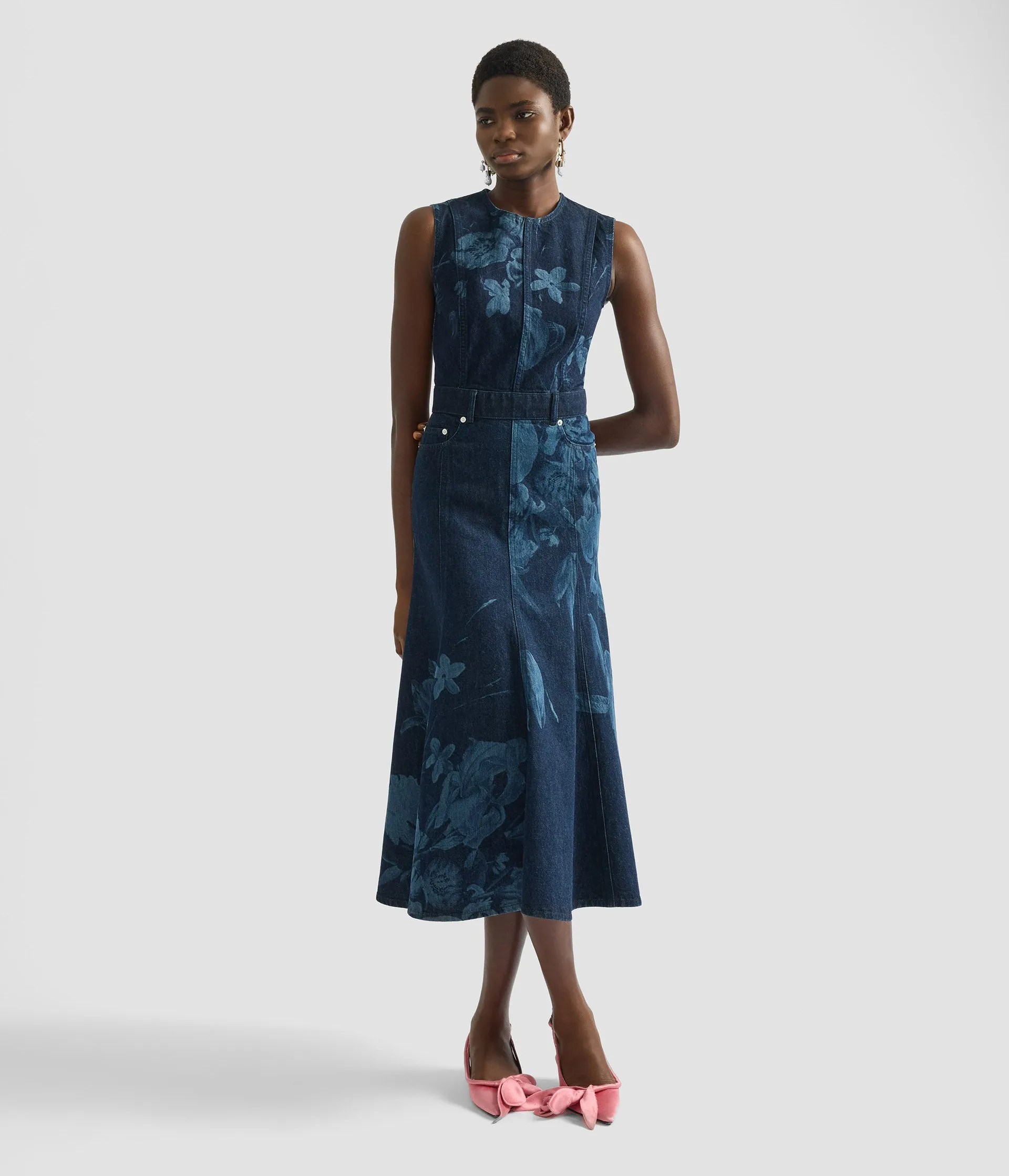 Printed Denim Sleeveless Midi Dress sold by ERDEM product image thumbnail 2
