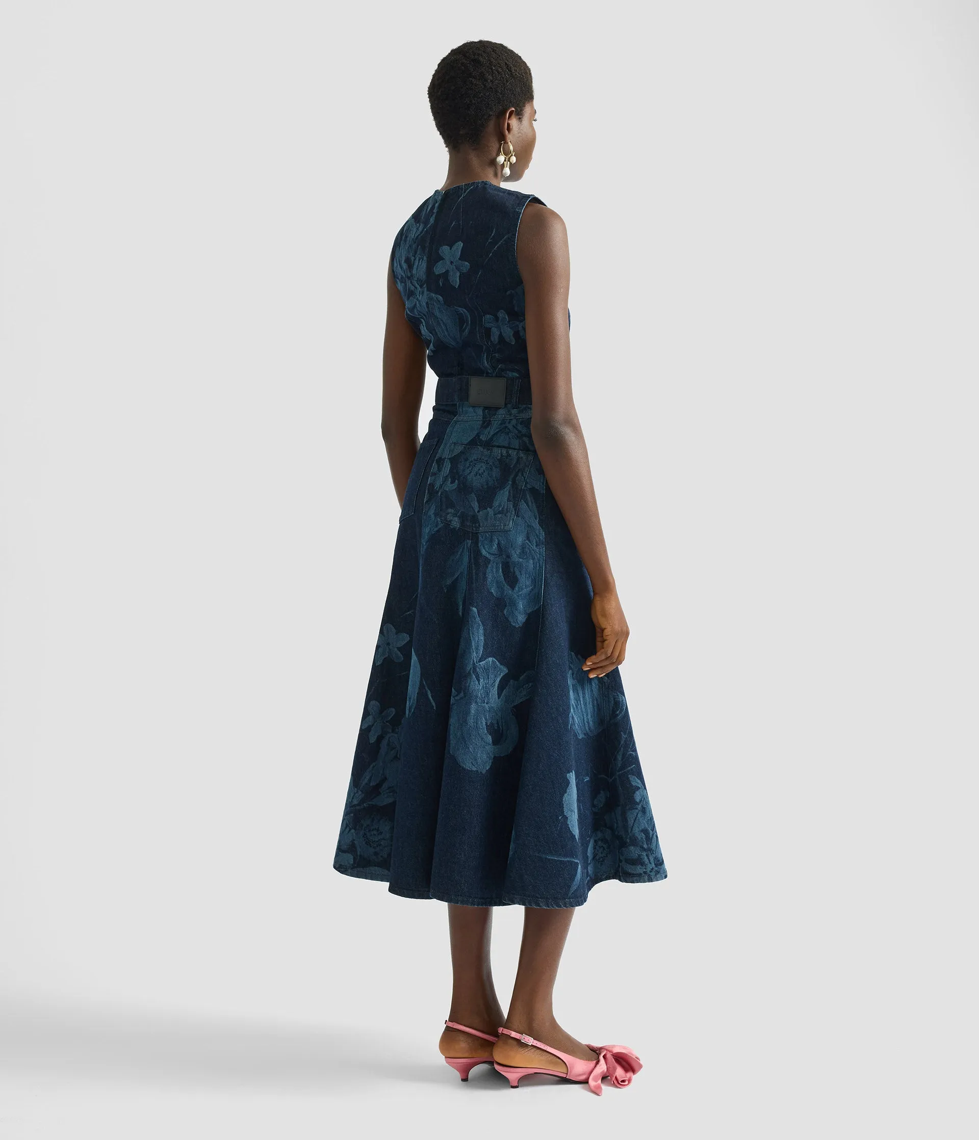 Printed Denim Sleeveless Midi Dress sold by ERDEM product image thumbnail 3