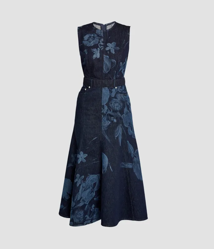 Printed Denim Sleeveless Midi Dress made by ERDEM
