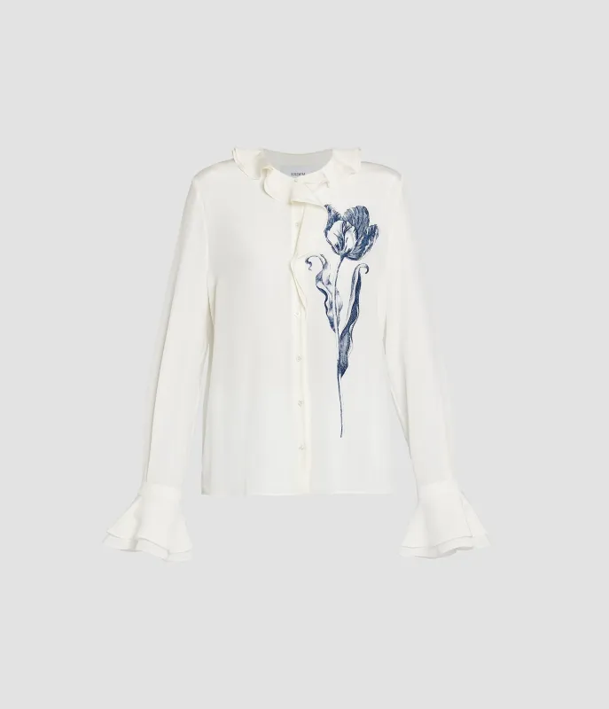 Floral Print Crepe De Chine Long Sleeve Shirt made by ERDEM