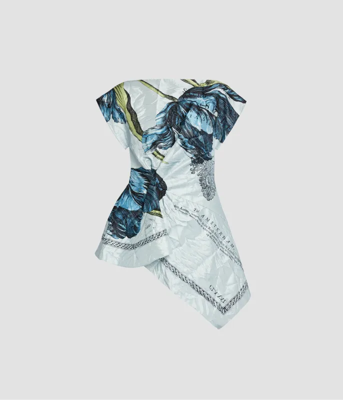 Floral Print Textured Satin Short Sleeve Blouse sold by ERDEM