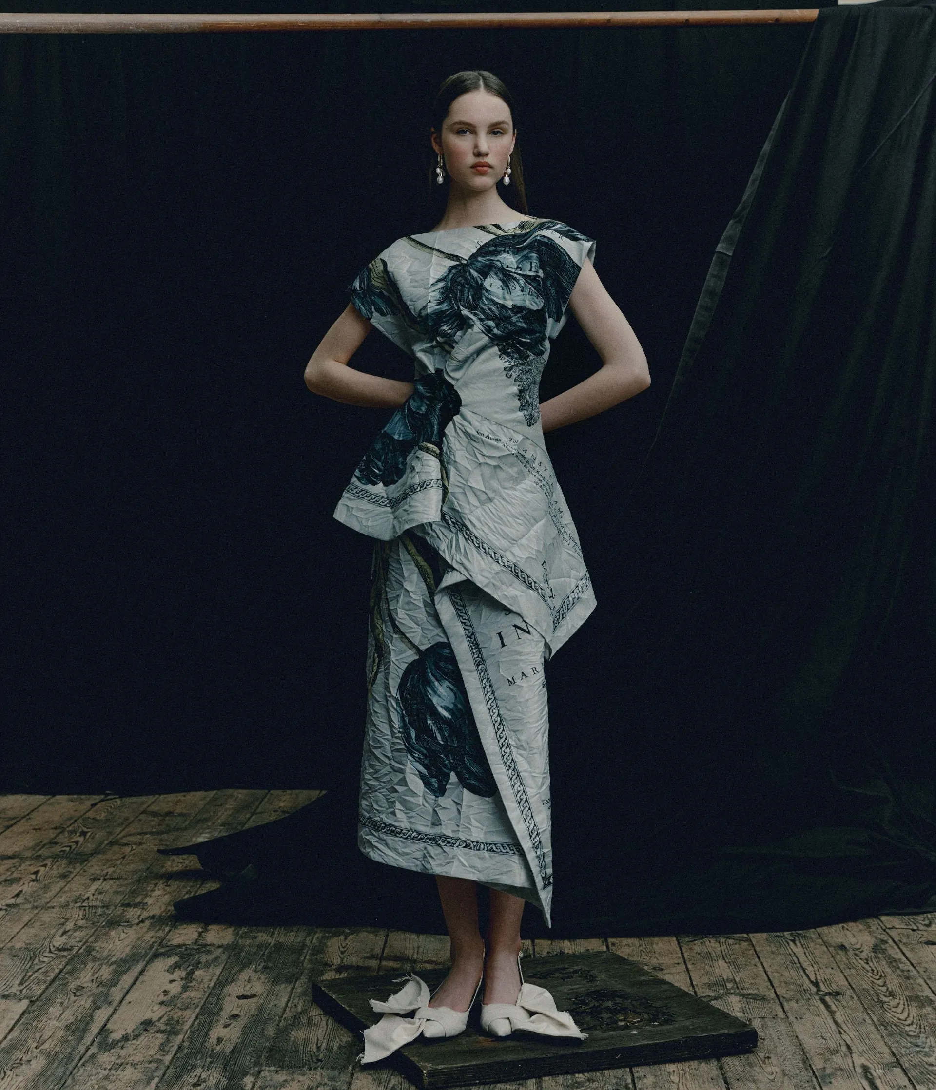 Floral Print Textured Satin Draped Midi Skirt sold by ERDEM product image thumbnail 2