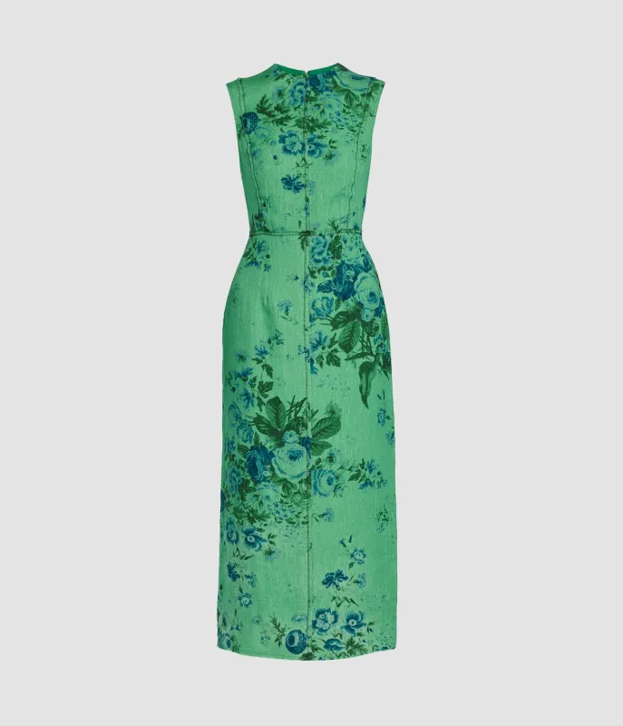 Floral Print Linen Pencil Midi Dress made by ERDEM