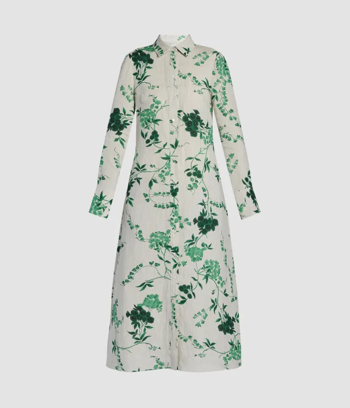 Floral Print Linen Tie-Waisted Midi Dress sold by ERDEM
