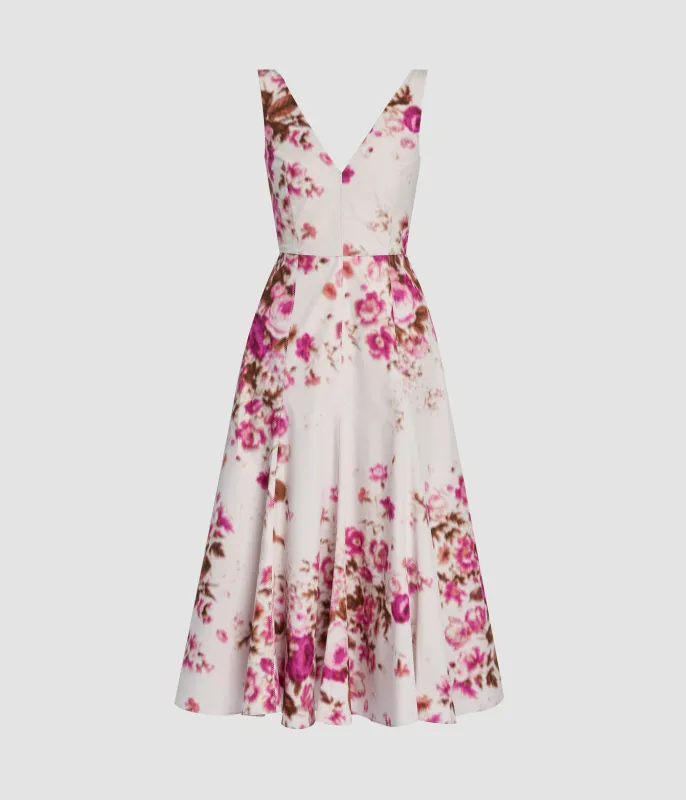 Floral Print Cotton Fit And Flared Midi Dress sold by ERDEM