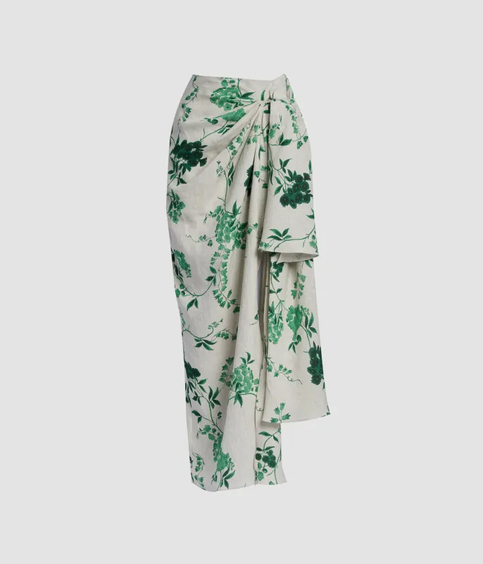 Floral Print Linen Drape Midi Skirt made by ERDEM