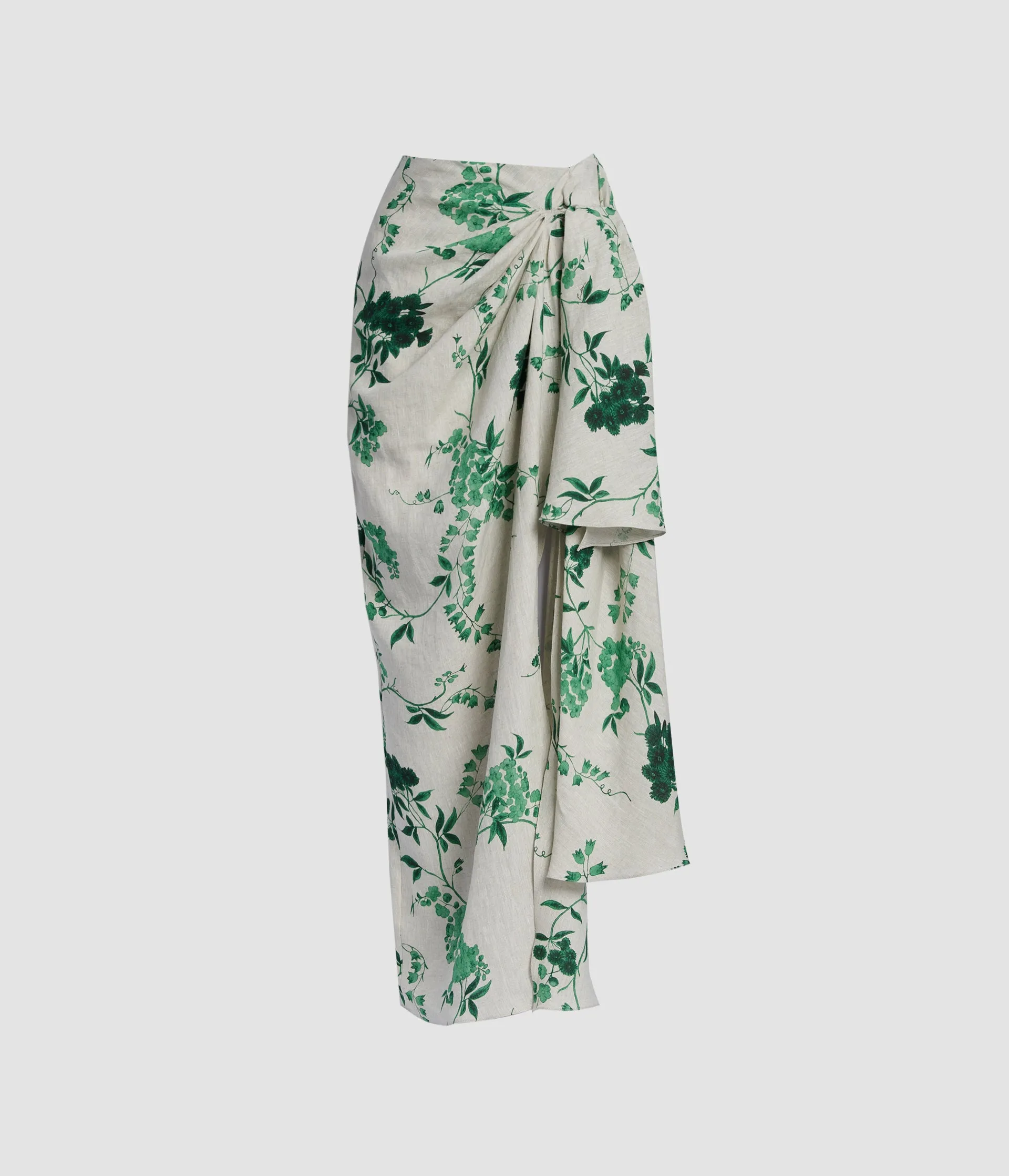 Floral Print Linen Drape Midi Skirt sold by ERDEM