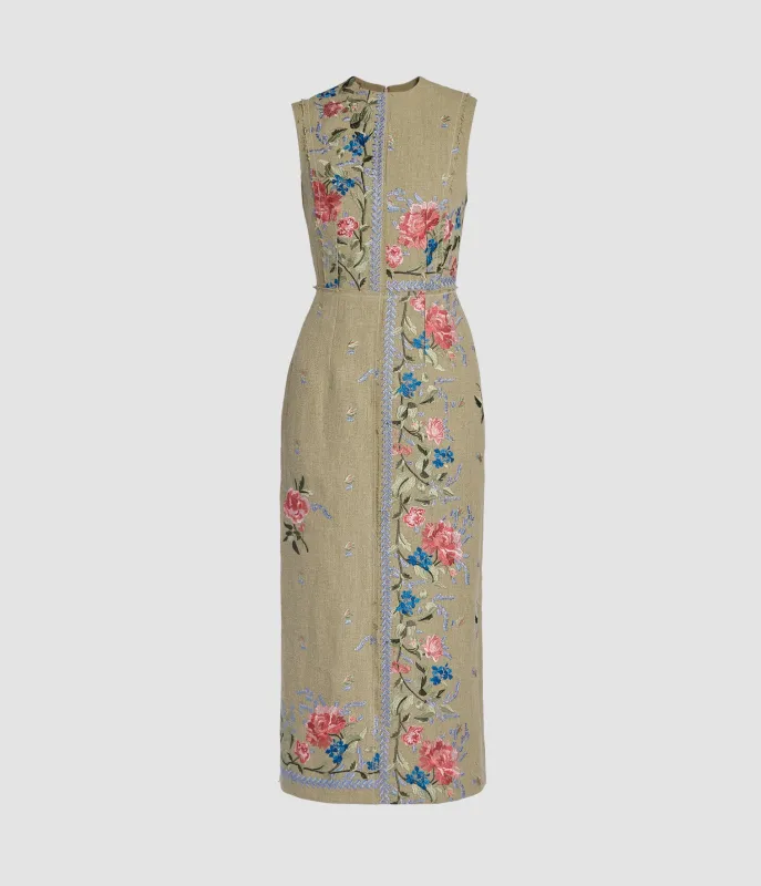 Embroidered Linen Pencil Dress sold by ERDEM