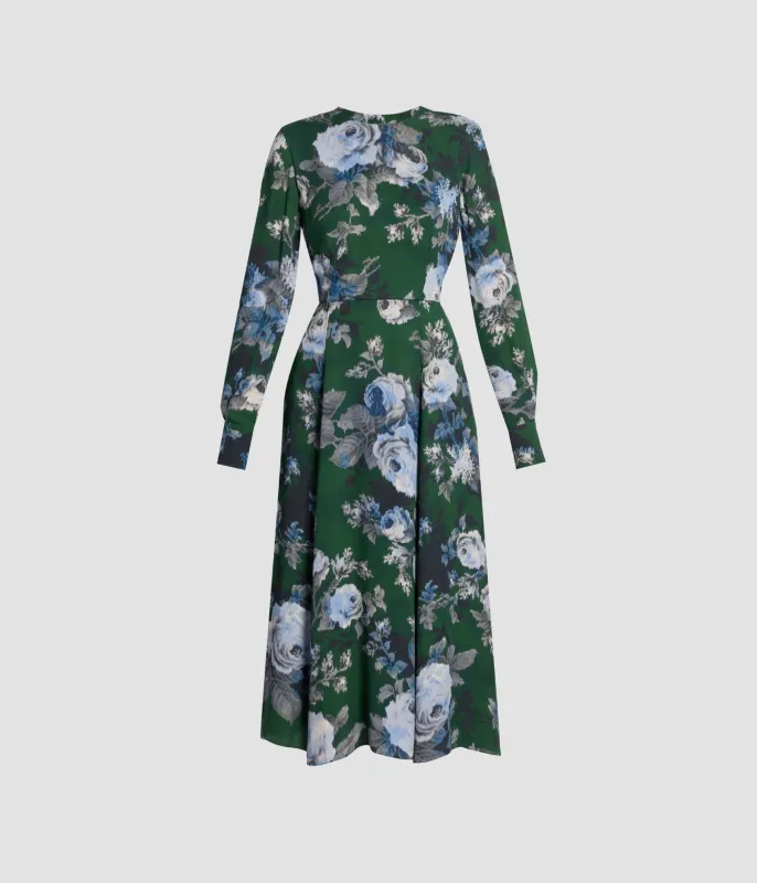 Floral Crepe Long Sleeve Midi Dress sold by ERDEM