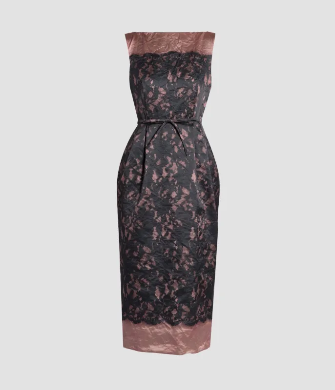 Printed Textured Satin Sleeveless Midi Dress sold by ERDEM