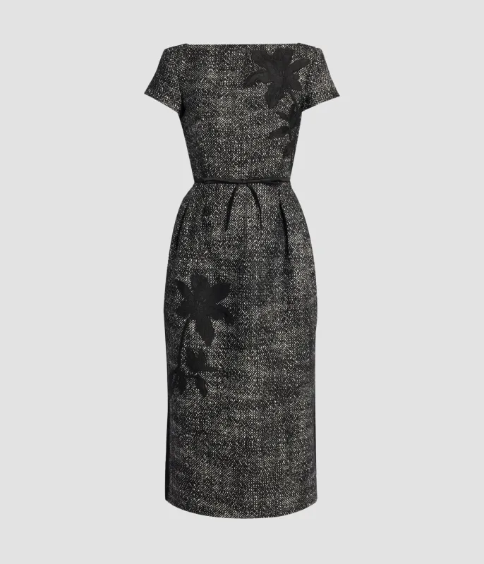 Floral Embroidered Wool Short Sleeve Midi Dress sold by ERDEM