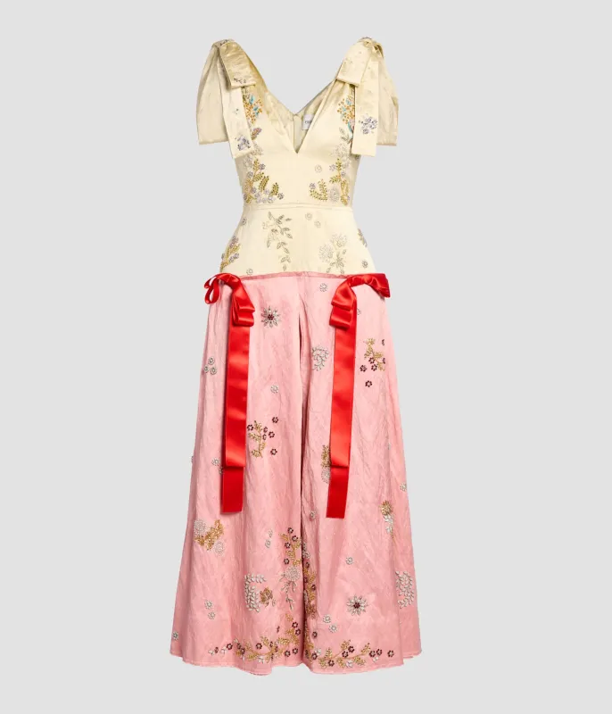 Embroidered Textured Satin Short Sleeve Midi Dress sold by ERDEM