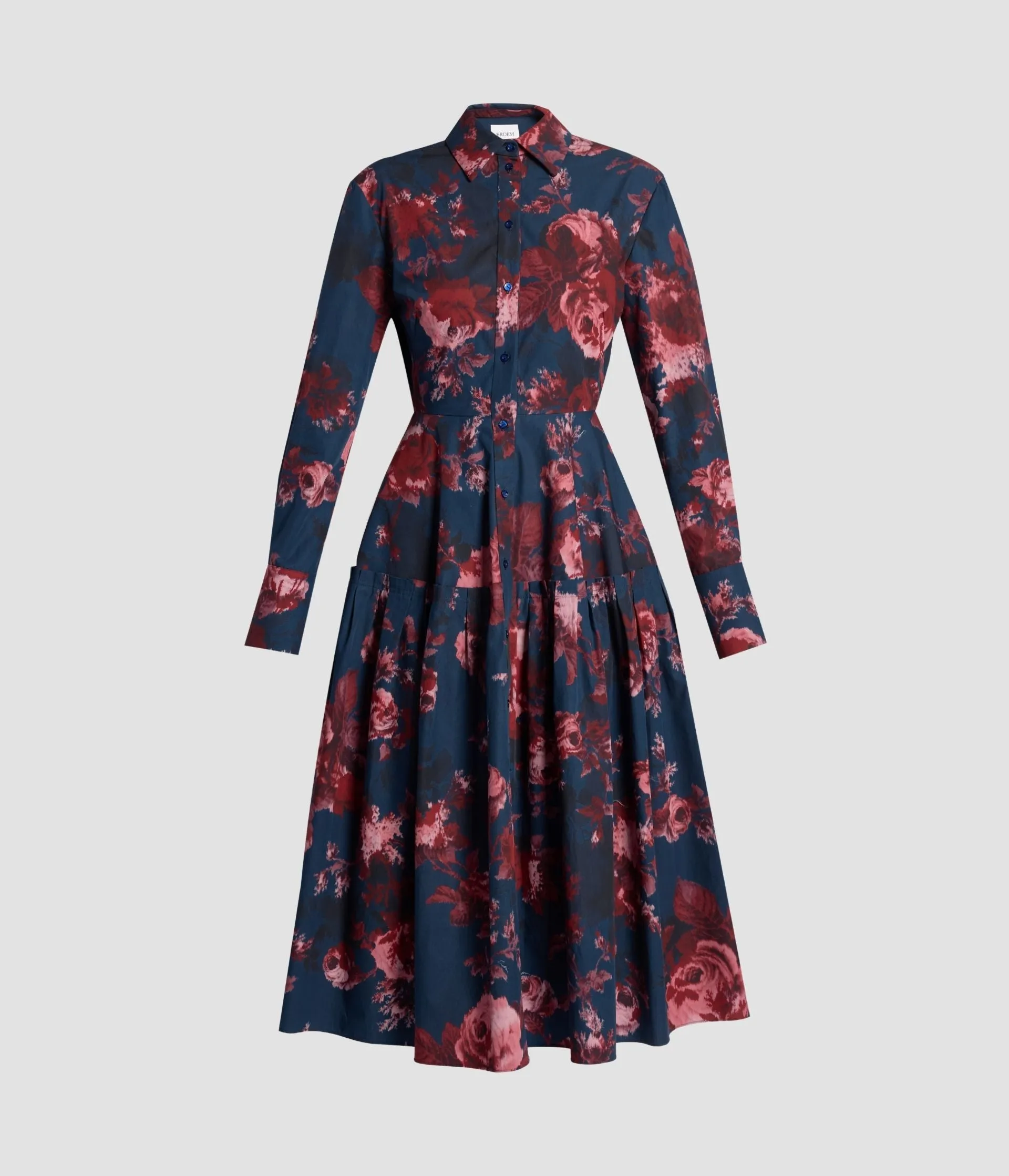 Floral Cotton Draped Long Sleeve Shirt Dress sold by ERDEM