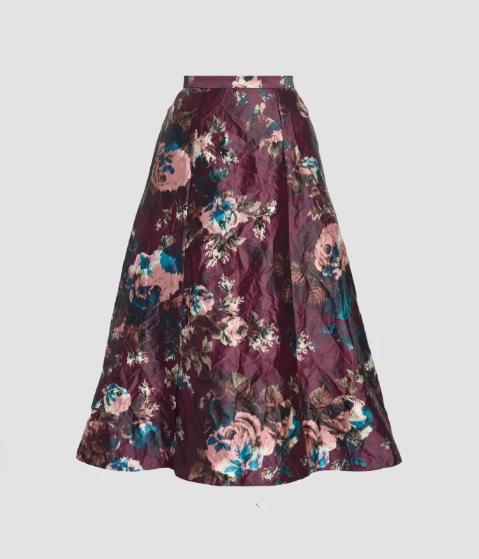 Floral Textured Satin A-Line Midi Skirt made by ERDEM