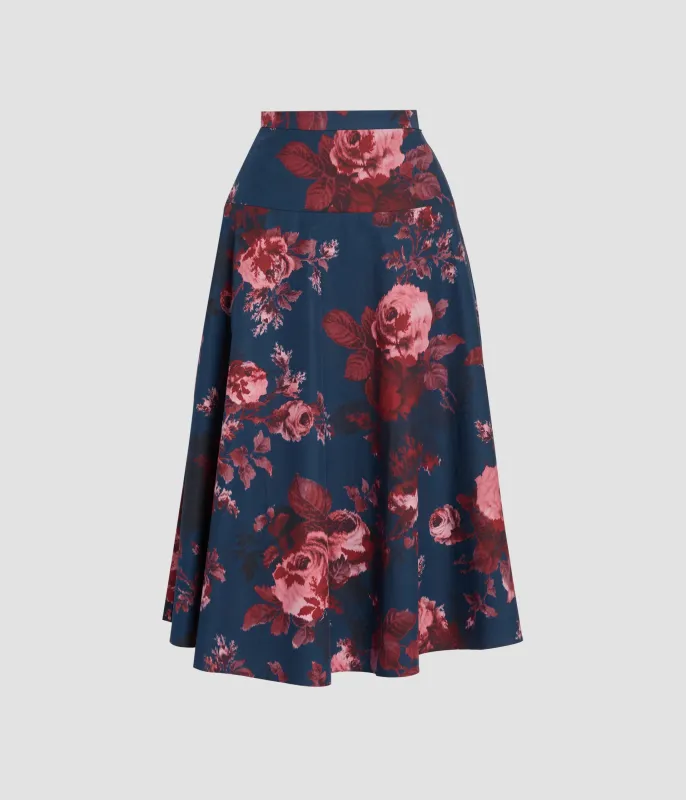 Floral Cotton Poplin A-Line Midi Skirt made by ERDEM