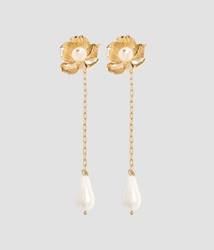 Floral Pearl Long Earring made by ERDEM