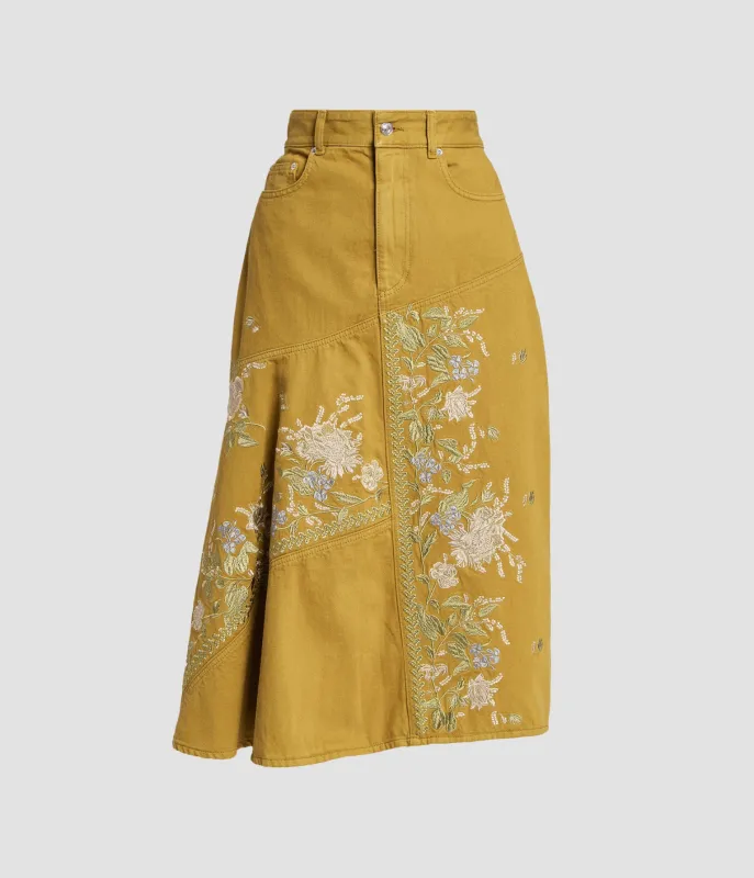 Denim Embroidered Midi Skirt made by ERDEM