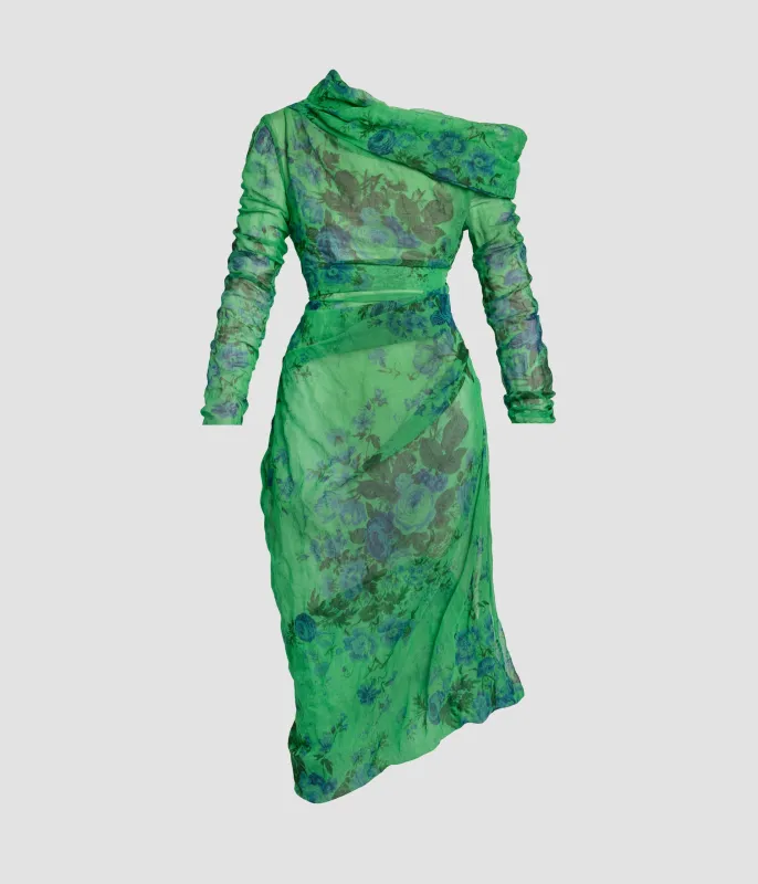 Floral Print Organza Cloque Draped Midi Dress made by ERDEM