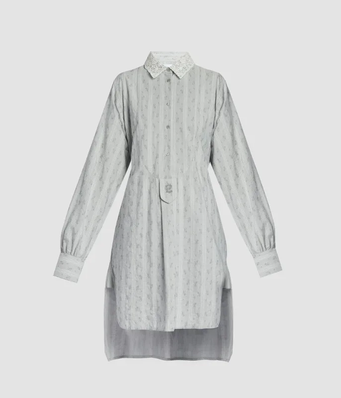 Ditsy Cotton Stripe Long Sleeve Mini Shirt Dress made by ERDEM