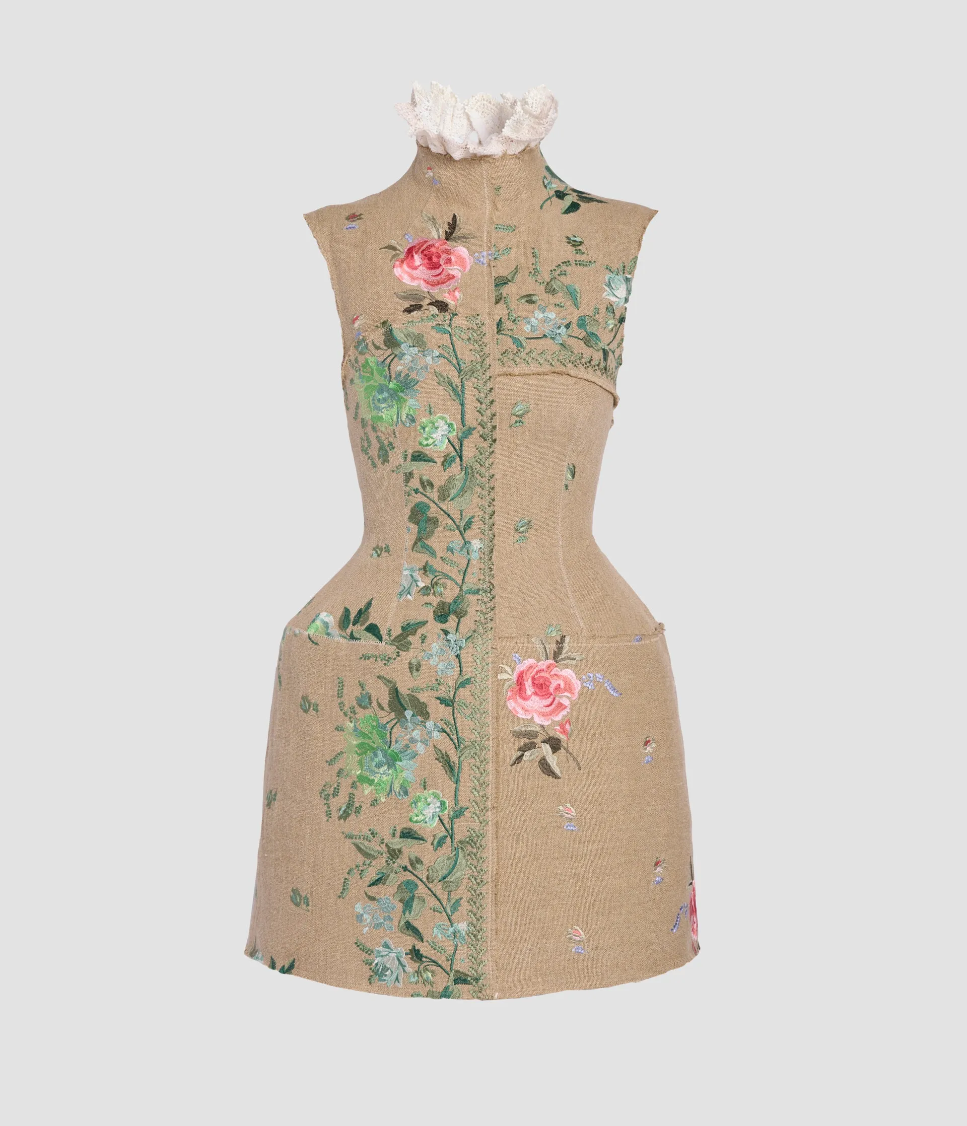 Embroidered Linen Hourglass Mini Dress sold by ERDEM