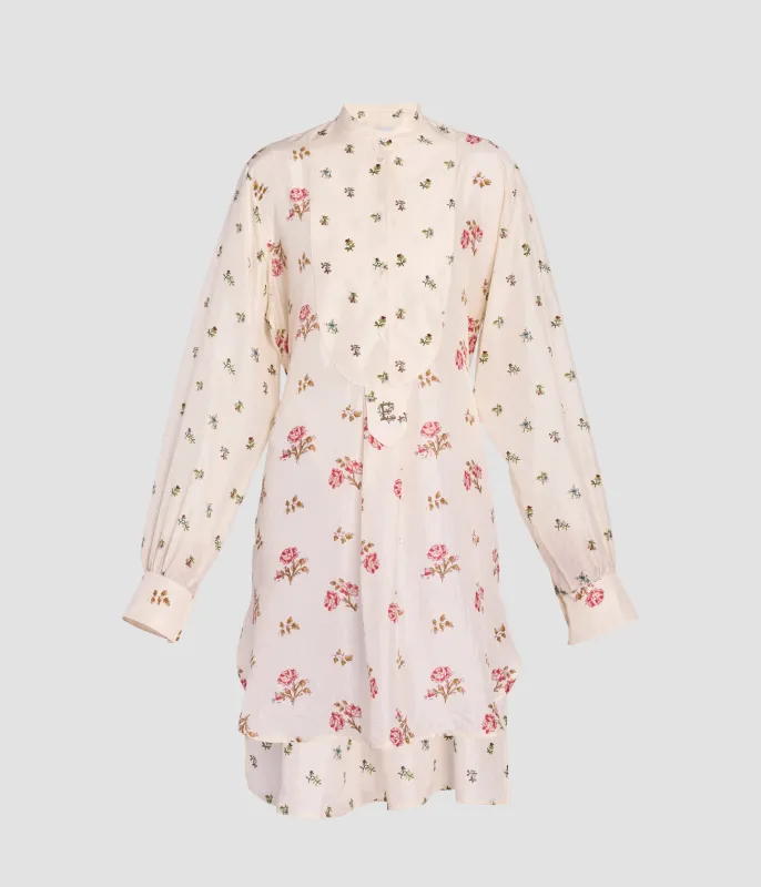 Floral Print Silk Long Sleeve Mini Shirt Dress sold by ERDEM