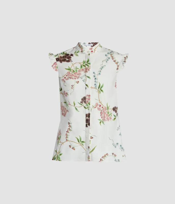 Floral Print Cotton Sleeveless Shirt made by ERDEM