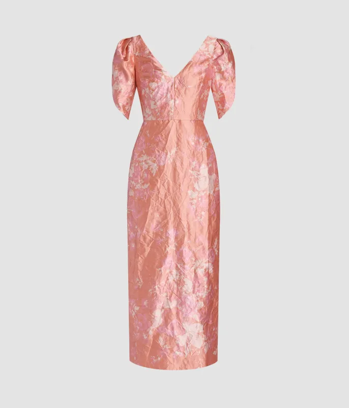 Floral Print Textured Satin Midi Pencil Dress sold by ERDEM