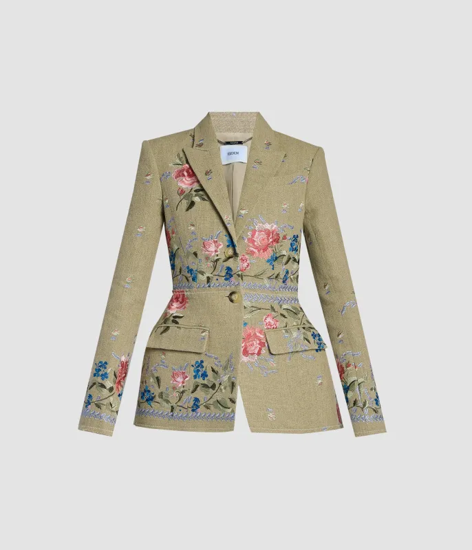 Embroidered Linen Single Breasted Blazer made by ERDEM