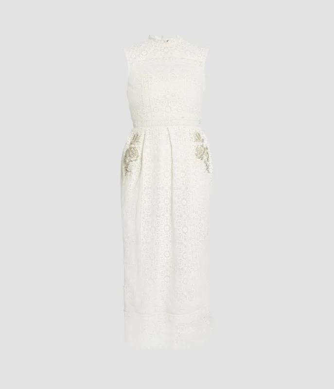 Embellished Cotton Guipure Sleeveless Midi Dress made by ERDEM